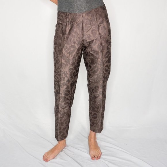 165. ALBERTA FERRETTI Purple Dark Taupe Silk Jacquard Ankle Pants Sz 10 - Picture 7 of 7